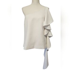 C/MEO White One Shoulder Waterfall Top Women's Size Large